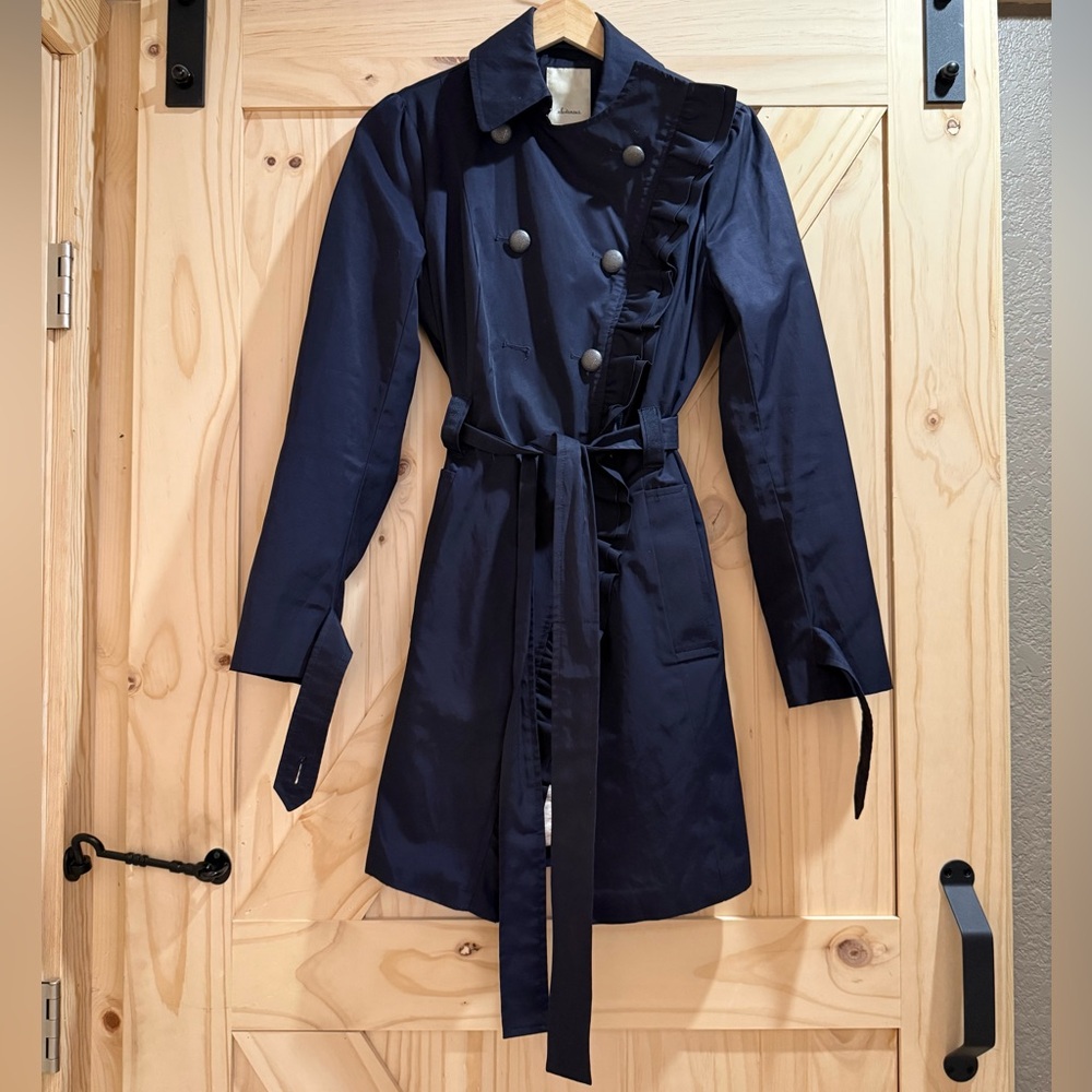 Anthropologie, Elevenses - Navy Double-Breasted Women's Trench Coat - 2